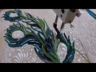 Yarn couching peacock feather