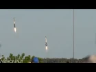 Falcon Heavy slo-mo launch and landing (Watch the sound ripple through the exhaust at 120 FPS)