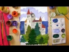 Как нарисовать замок - урок рисования для детей 6-9 лет, рисуем дома поэтапно