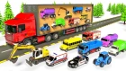 Colors for Children to Learn with Street Vehicles. Transporter Truck, Fire Truck, Excavator