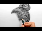 Timelapse | Drawing, shading realistic hair bun with graphite pencils | Emmy Kalia