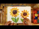 Как нарисовать ПОДСОЛНУХИ цветы / урок рисования красками для детей